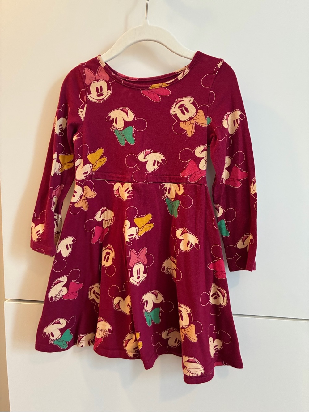 Disney Adaptive Girls' Minnie Mouse Burgundy Long Sleeve Dress - 3T